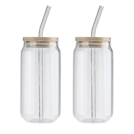 2 st Dricksglas Burk Kopp Kall Dryck Kopp med Glasstrå