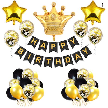 Svart och guld-tema Födelsedagsfest Set Dragflagga Tårta Flagga Infoga Rad Latexballong