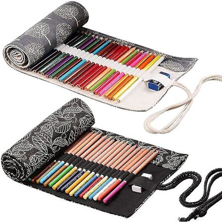 2 stk 36 Huller Lerretrull Oppbevaringsveske Blyantveske Ruller Blyantpose Pennpose