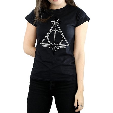 Harry Potter Dam/Kvinnor Deathly Hallows Bomull T-shirt S Bla