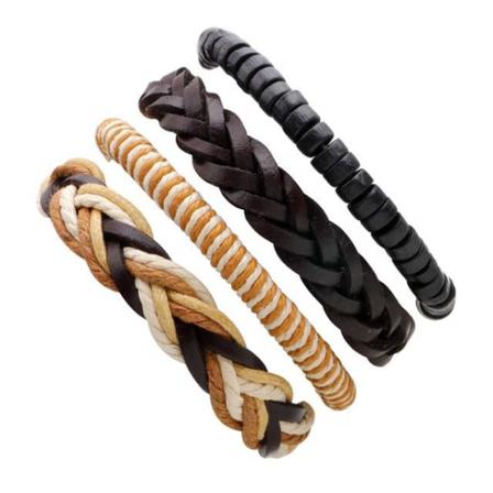 Handgjorda Läderarmband Set Á 4 Stk För Män Hipster Brun One Size