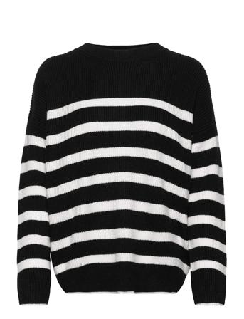 Vistripy O-Neck Pullover Bf Pullover Svart Vila*Betinget Tilbud