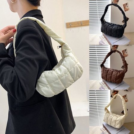 Quiltad tygväska Vadderade rutiga axelväskor i bomull