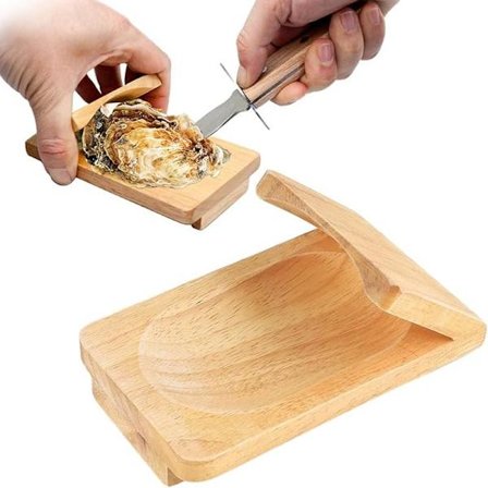 Østersåbningsklemme, østersskalholder i træ, skaldyrsværktøj, kompatibel med fester, camping, picnic, grill, østers