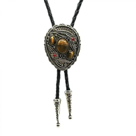 Naturlig Turkos Blomma Mönster Bolo Tie Western Cowboy Vintage Handgjord Äkta Läder