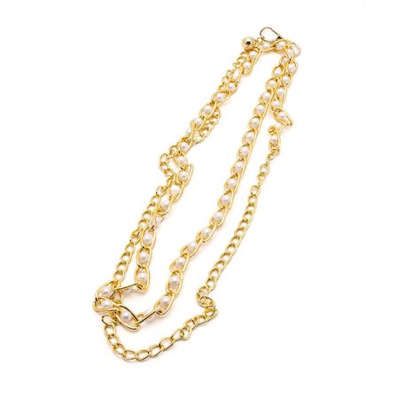 Guldbelagt bælte med metalkæde og perler - Vælg farve