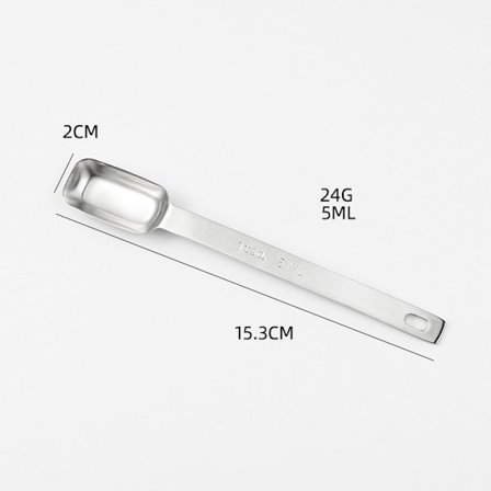 Teskje (1 ts | 5 ml | 5 cc | 1/3 spiseskje) Enkelt Måleskje, Rustfritt Stål Individuelle Skjeer, Bare Lange Håndtak