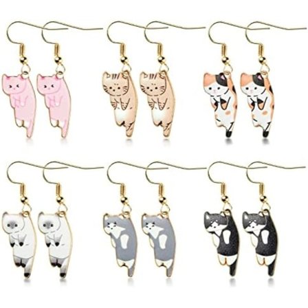 6 paria roikkuvia kissa korvakoruja Kawaii Esteettiset Hauskat Sarjakuva Kissanpentu Seos Pudotus Roikkuvat Korvakorut Hypoallergeenisella 