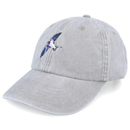 Wild Spirit - Grå unconstructed Keps - Swallow Bird Embroidery Grey Dad Cap @ Hatstore