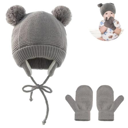 1 sett Babylue med søt bjørn, Toddler øreklafflue, varm for høsten