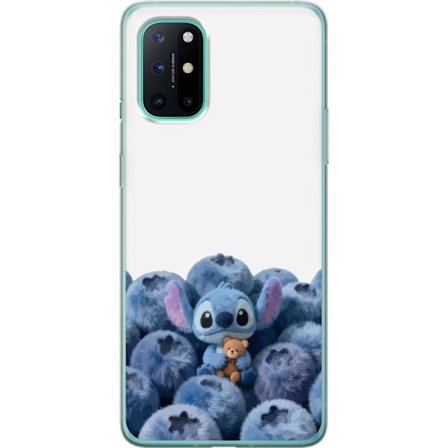 Kompatibel Mobilcover til OnePlus OnePlus 8T Sød blå karakter blandt blåbær med bamse i blød og legende illustration