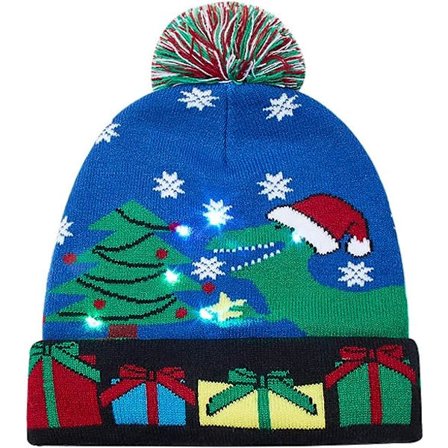Unisex Julehatt med Lys - Stygg Strikket Beanie med Fargerike LED-lys
