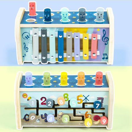 Leksak 1 år gammal flicka pojke 3 i 1 träleksak barnleksak slagpall