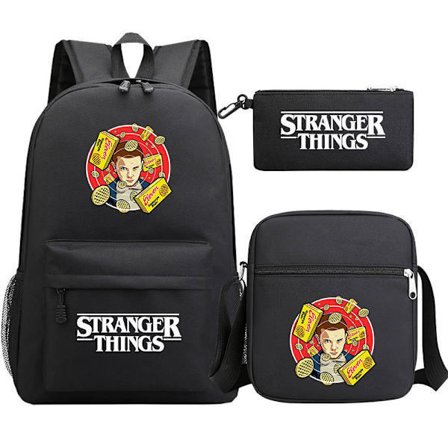 Stranger Things Ryggsekk 3-Delt Sett Student Skolesekk Canvas Bag 23 3PCS/Sett 23