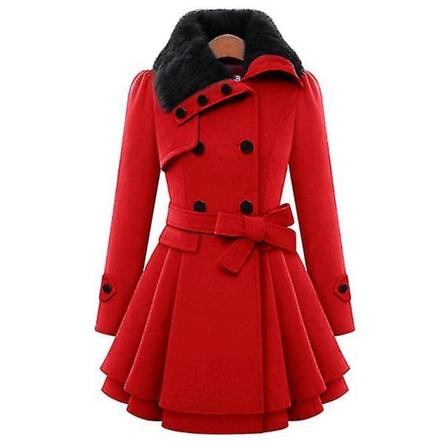 Naisten muoti tekoturkistakki Kaksirivinen villatakki Red XL