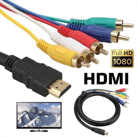 Kompatibel HDMI till RCA-kabel, HDMI till 5 RCA-konverteradapterkabel, 1080P HDMI till AV HDTV RCA Komposit Video Audio Konverter Adapter för TV HDTV