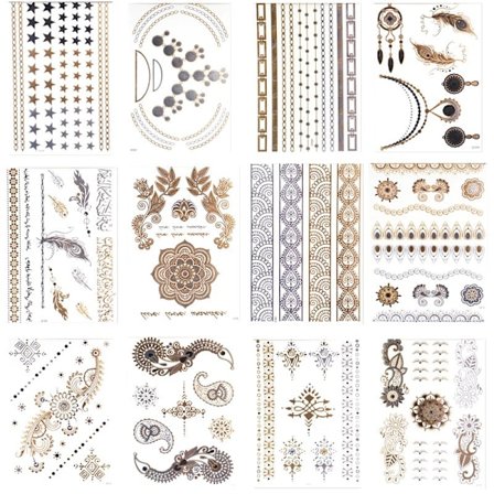 10st Metallic Tatuering guld / silver , metal flash tattoo