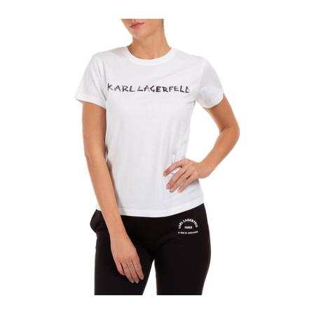 Karl Lagerfeld, T-shirt Short Sleeve Crew Neck Round Graffiti Logo Wit, Dames, Maat:S,Katoen