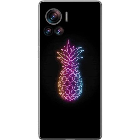 Kompatibel Mobilcover til Motorola Motorola Edge 30 Ultra Neon illustration af ananas i farverigt lys mod sort baggrund