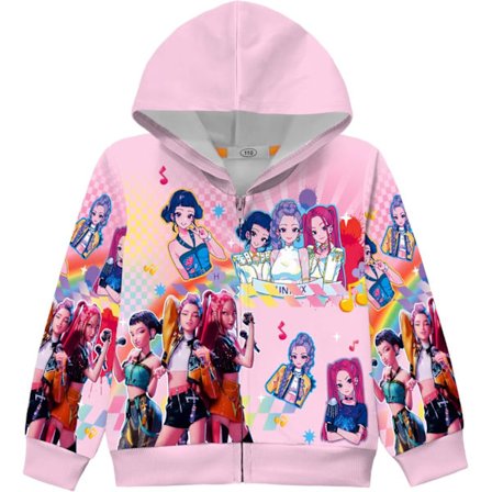 Hettejakke for barn, Kpop D-Demon H-Hunters tegneserieprint zip-hettegenser for gutter og jenter
