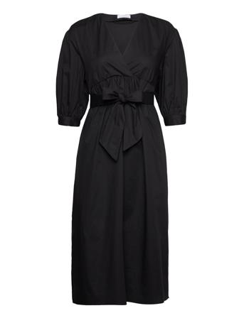 2Nd Freda - Soft Cotton Solid Dresses Wrap Dresses Svart 2NDDAY*Betinget Tilbud