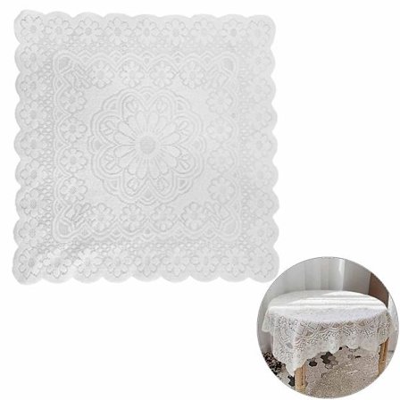 Blonde Borddug i Bomuld med Hæklet Blonde. Firkantet Hvid Til Fest Bryllup