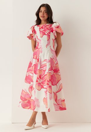FOREVER NEW - Wilda Flutter Sleeve Dress - Pink Maia Floral - Kläder - - Bubbleroom