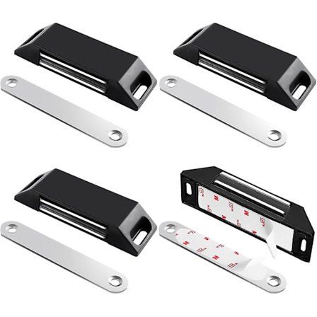 Sæt med 4 klæbende skabslågsmagneter - Magnetiske dørlukkere uden boring til køkkenskab - Stærk magnetlukning til skab, skuffe, garderobedør