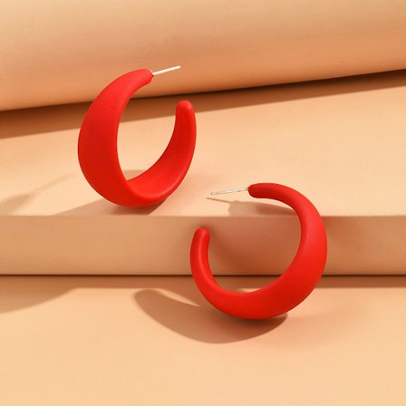 Store akryløreringe C-formede harpiksøreringe Åbne øreringe Søde geometriske øreringe Smykker kompatible Kvinder Piger (Rød)