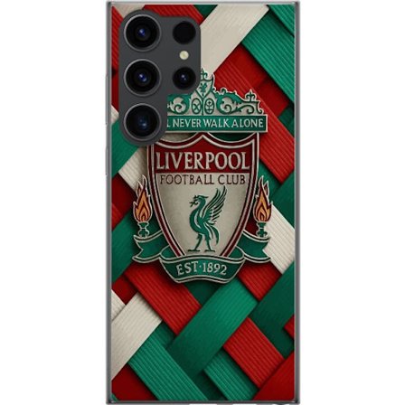 Yhteensopiva Puhelinkuori Samsung Samsung Galaxy S24 Ultra Liverpool Football Clubin tunnus, jossa You'll Never Walk Alone voimakkaassa graafisessa su