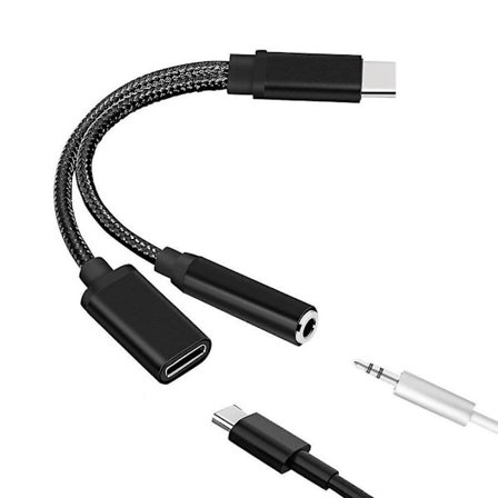 Typ C till 3,5 mm laddningsljudadapter 2 i 1 USB C-splitter hörlursaux ljudkabel för Huawei Sma
