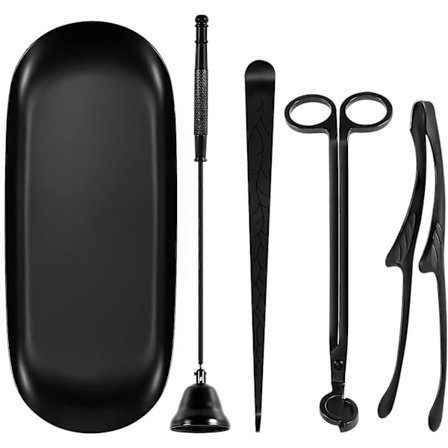 5-i-1-ljustillbehörset - vekesax, ljussläckare, vekedopare, rostfritt stål vekesaxset med ljusbricka och ljus till