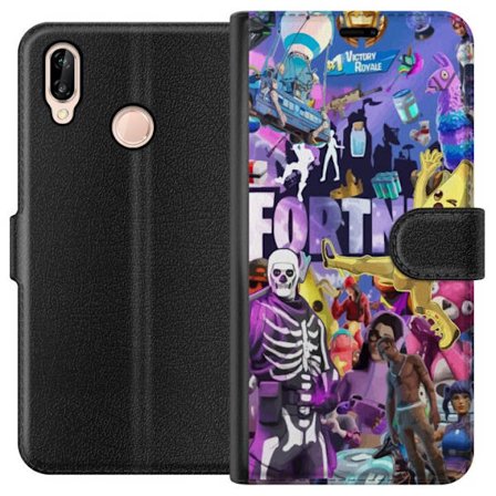 Kompatibel Tegnebogsetui til Huawei Huawei P20 lite Fortnite collager med Banana Peely, Victory Royale, Battle Bus og ikoniske skins, farverigt gaming