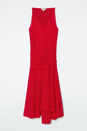 COS Damen Asymmetric Tie-Waist Silk Dress - Rot