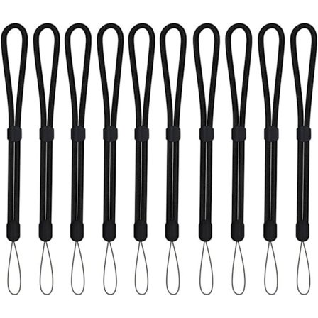 Håndledsrem, 10 justerbare nylon håndledsremme til mobiltelefon, kamera, USB-drev, pung, ID-kort, badge (sort)