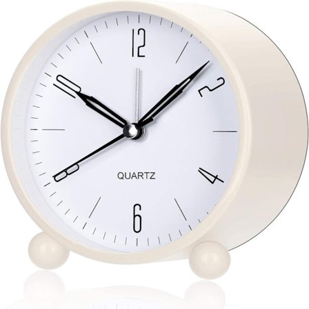 4 tuuman suuri analoginen herätyskello (off white - paristokäyttöinen)