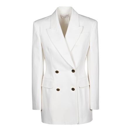 Alexander McQueen Double Breasted Cotton Gabardine Jacka vit, Dam, Dam, Storlek: M