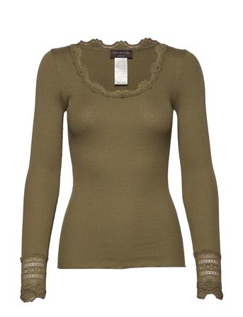 Silk T-Shirt Regular Ls W/Wide Lace T-shirts & Tops Long-sleeved Grön Rosemunde