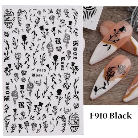 Halloween Nagel Klistermärken Svarta Katt Spöken Spindel Webbdesign Decals Holographic Själv-Adheiva Slider Manikyr Konst Och Dekoration F910 Black