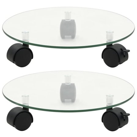 Växtställ på hjul 2 st härdat glas 28 cm rund