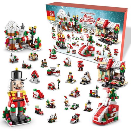 Julekalender Byggesæt 2023 - Nedtællingslegesæt 24 Samleobjekter Overraskelser, 1099 Dele Juletræ Hytte Julemand (hy1001)