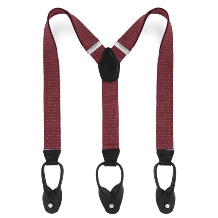 Szerokie burgundowe szelki w kropki na guziki dla mężczyzn - Szelki na guziki