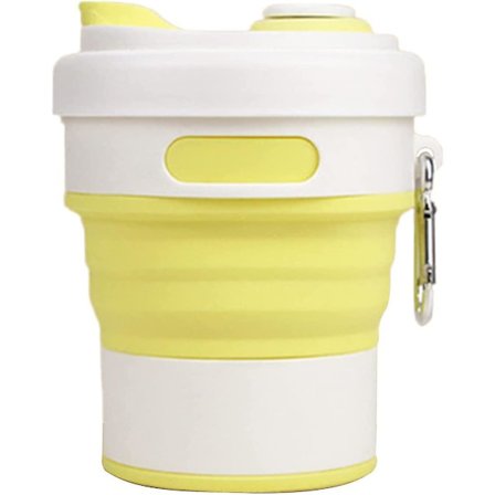 450 ml:n vuotamaton kokoontaitettava matkamuki kannella, silikoninen ulkoilutarvike, taitettava retkeilymuki vaellukseen, taittomuki, keltainen, 