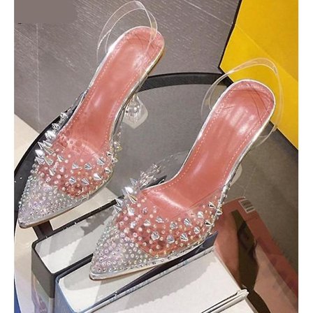 Rivet Diamond Pumps- Perspex häl, spetsig tå, kristallsandaler