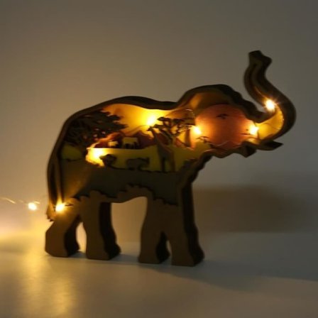 XXU Høj-kvalitets Elefantstatue i Buksbom til Kontor eller Spisebordsdekoration (med Lampe) XU010