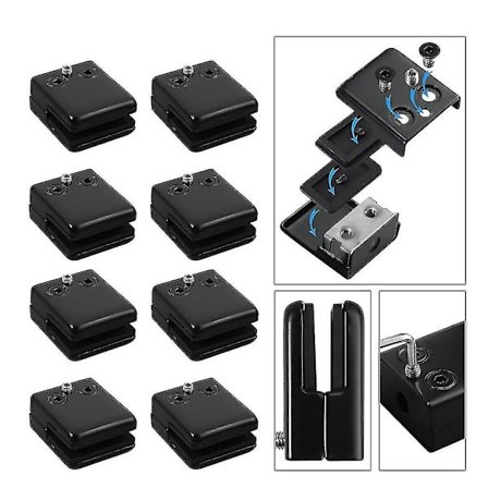 Firkantet Glasklemme - Sort Spraymalet Balustradklemme, Poleret Rustfrit Stål, Hardware Klemmer (8 stk)