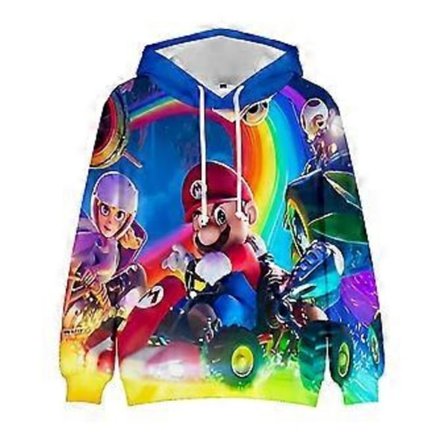 Super Mario Bros Film Grafisk Print Børne Hættetrøje Casual Snøre Hættetrøjer Pullover Toppe Gave Til Fans (8-9 År D)