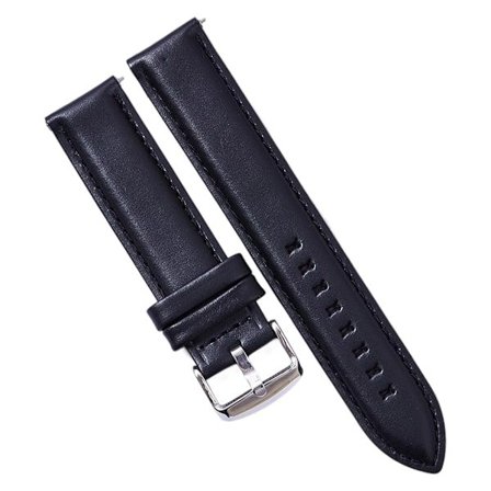 Sort urrem i læder 18 mm sølvspænde ur læderrem sort M