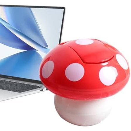 19x9cm Svampeformet Skrivebordspapirkurv - Papirkurv med Låg | Kompakt Papirkurv til Skrivebord, Kollegieværelse, Bil, Kontor, Sød