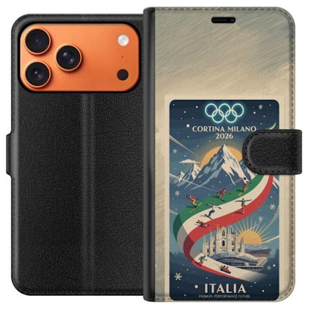 Kompatibelt Lommeboketui til Apple iPhone 17 Pro Max Skiskytterillustrasjon med skiløper som sikter med gevær på en snødekt løype, teksten Milano Cort